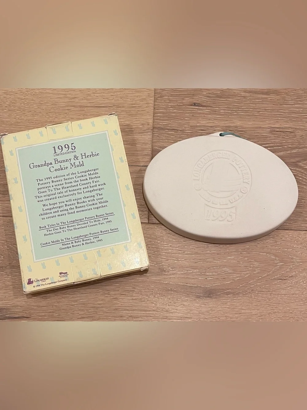 1995 Longaberger Easter Cookie Mold Grandpa Bunny & Herbie with Box and Ribbon